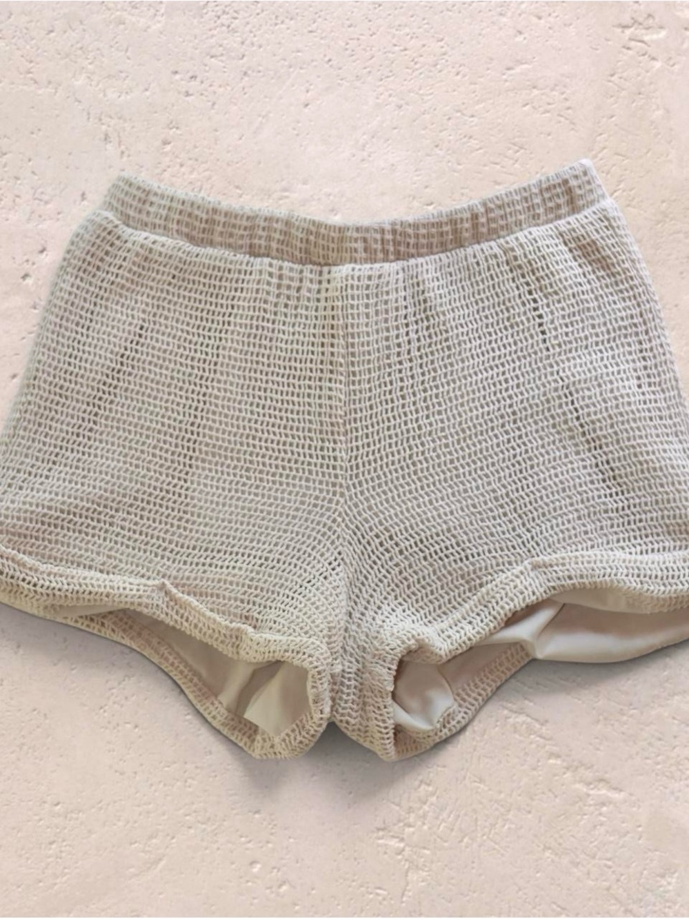 Cream Crochet Knit Lined Shorts US 4 Textured Summer Coastal Resort